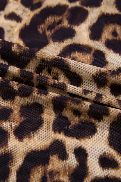 Leopard Mesh Mock Neck Long Sleeve Top