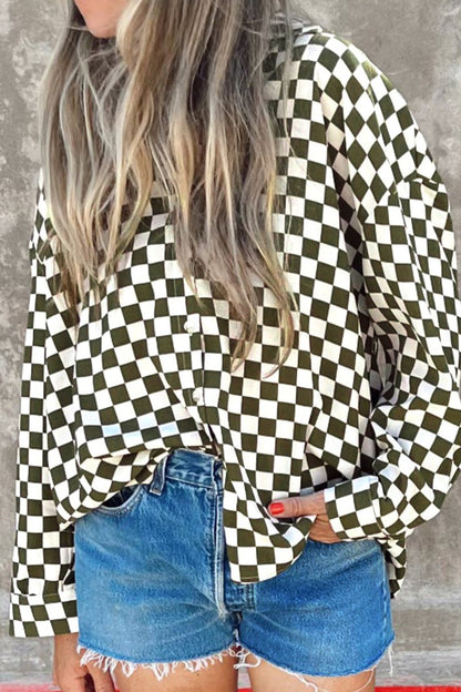 Checker Drop Shoulder Buttoned Shirt