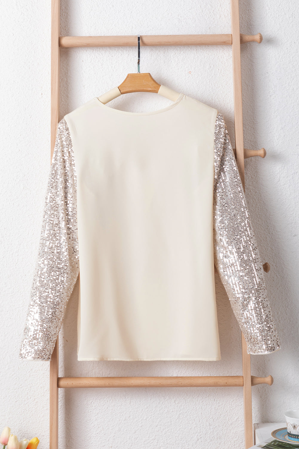 Sequin Long Sleeve V-Neck Blouse