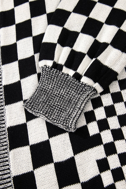 Plus Size Checker Drop Shoulder Open Front Cardigan