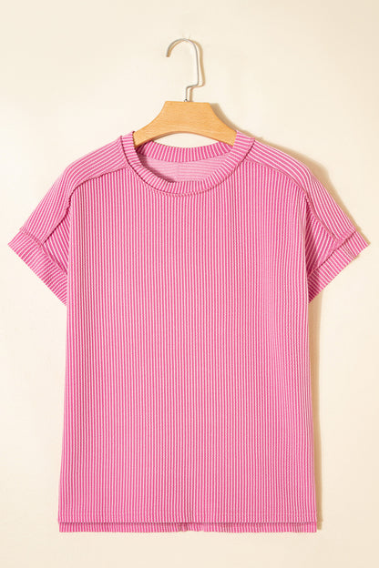 Exposed Stitching Textured Knit T-shirt