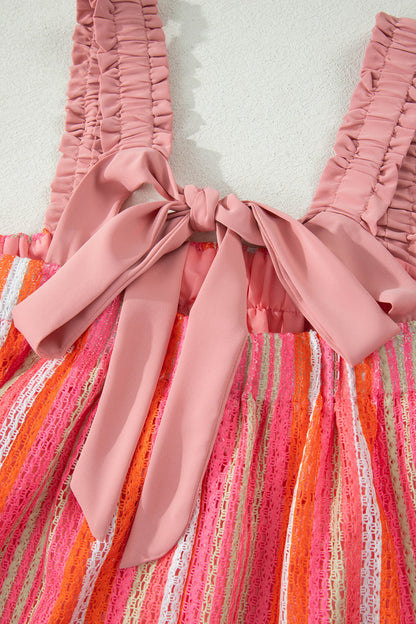 Stripe Textured Knit Ruffle Tie Back Maxi Dress