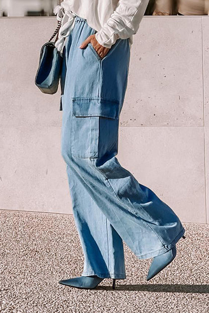 Drawstring Cargo Wide Leg Jeans