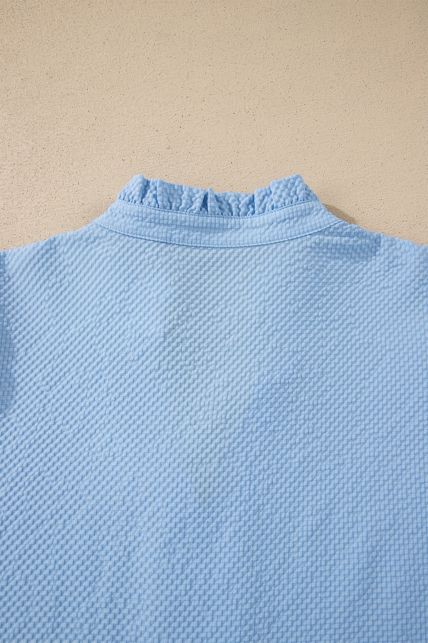 Flower Embroidered Puff Sleeve Split Neck Blouse