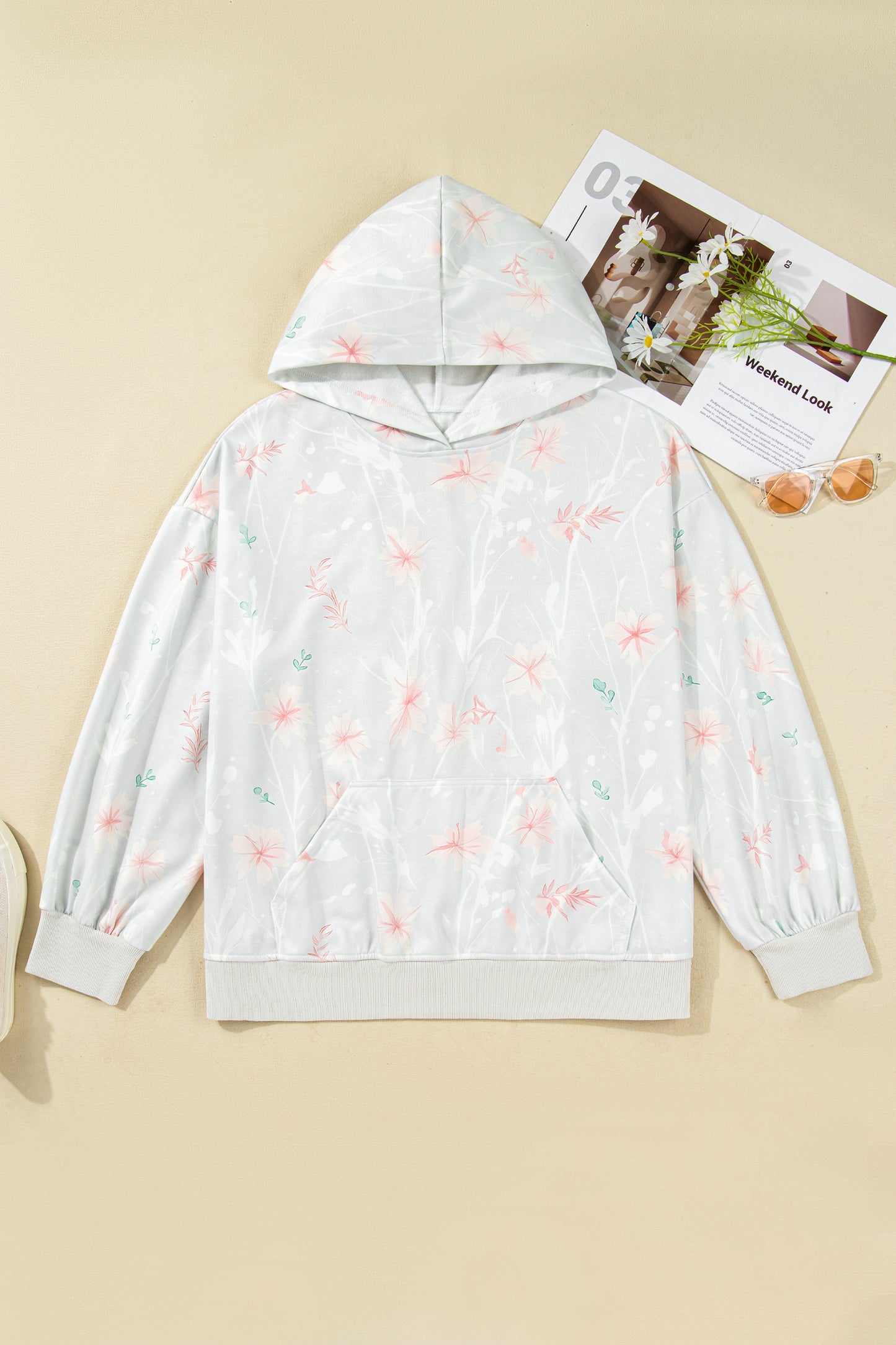 Plus Size Floral Long Sleeve Hoodie