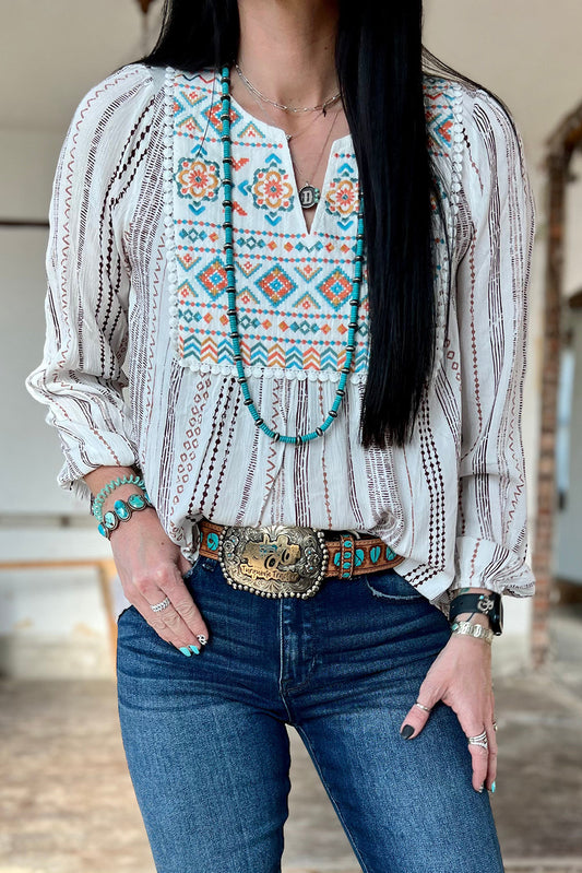 Stripe Aztec Embroidered Blouse