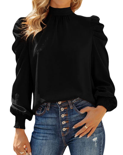 Bow Tie Puff Sleeve Blouse