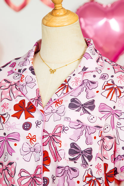 Polka Dot Bow Tie Shirt and Shorts Pajama Set