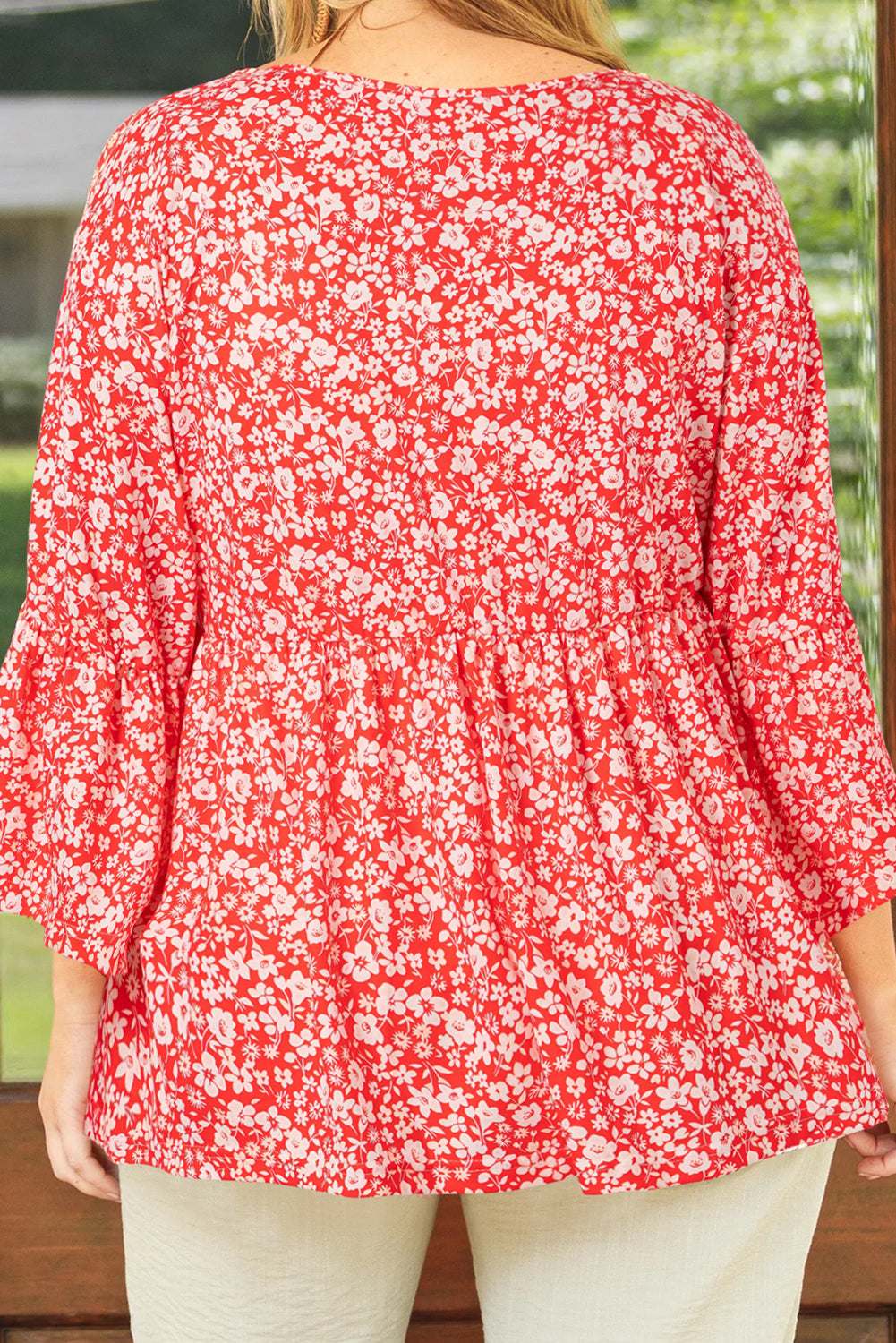 Plus Size Floral 3/4 Sleeve Blouse