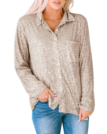 Sequin Collared Button Front Shirt