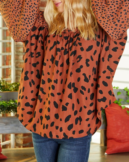 Leopard Bubble Sleeve Blouse