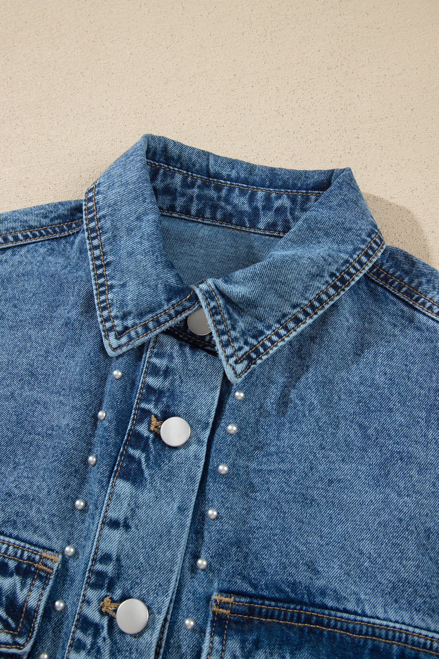 Western Studded Denim Buttoned Chest Pocket Jacket