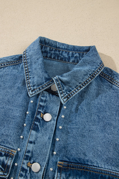 Western Studded Denim Buttoned Chest Pocket Jacket