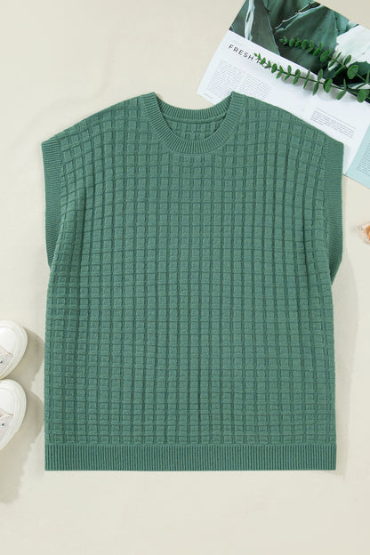 Plus Size Solid Textured Knit Short Sleeve Sweater