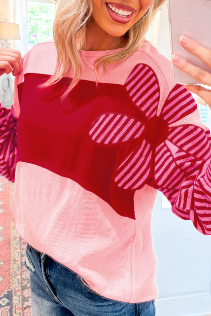 Floral Colorblock Waffle Knit Top