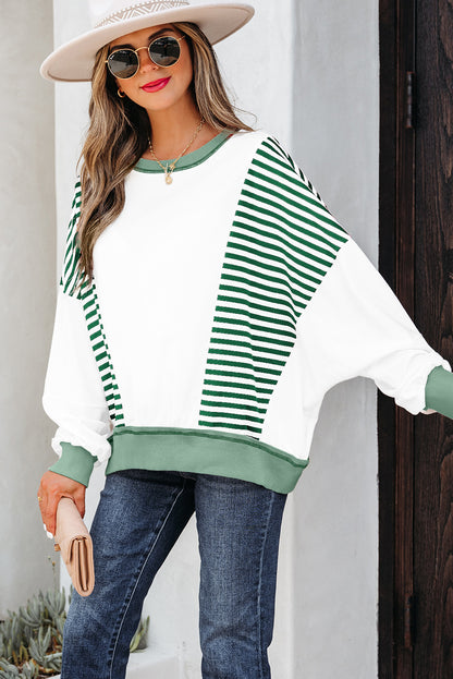 Stripe Colorblock Patchwork Contrast Stitch Sweatshirt