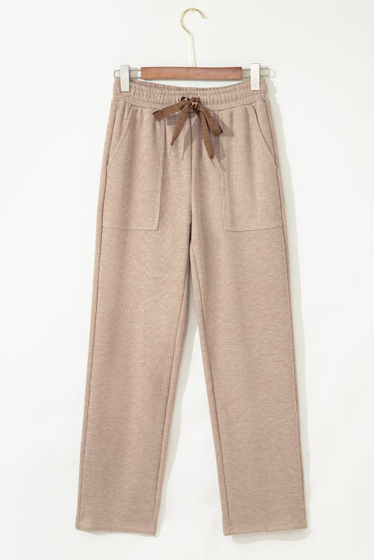 Leopard Corduroy Drawstring High Waist Pants