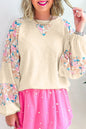 Floral Colorblock Balloon Sleeve Blouse