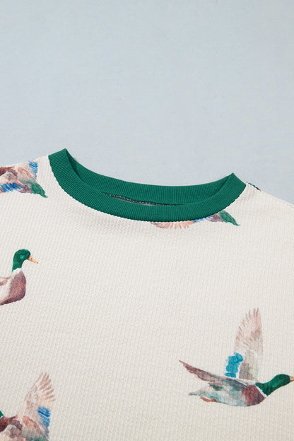 Mallard Duck Corded Knit Crew Neck Pullover Top