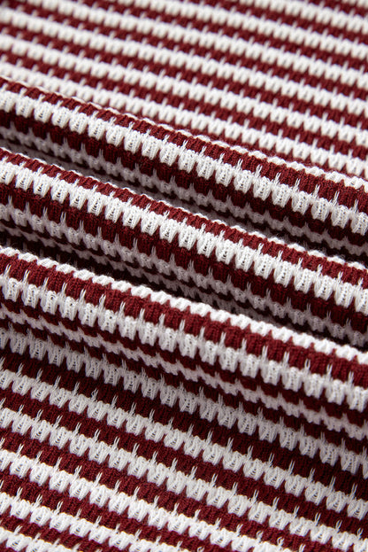 Stripe Ribbed Trim Drop Shoulder Top