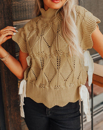 Scallop Edge Mock Neck Sweater