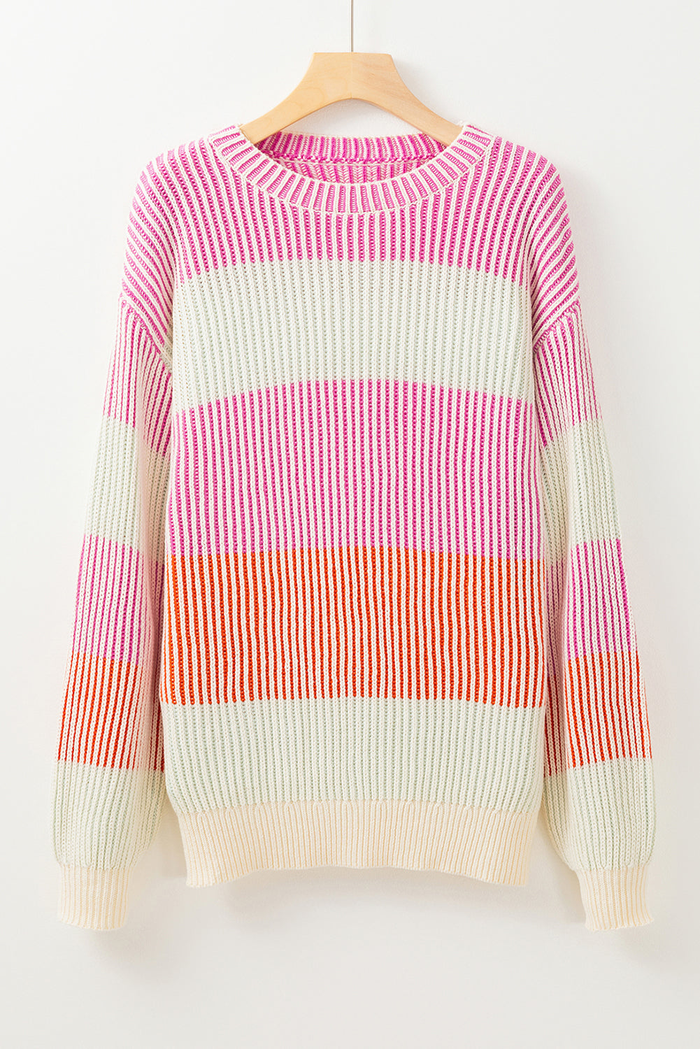 Colorblock Stripe Bubble Sleeve Sweater