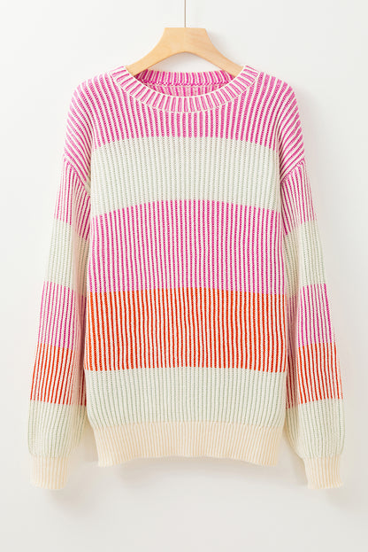 Colorblock Stripe Bubble Sleeve Sweater