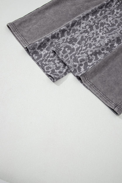 Leopard Patchwork Mineral Wash High Waist Pants
