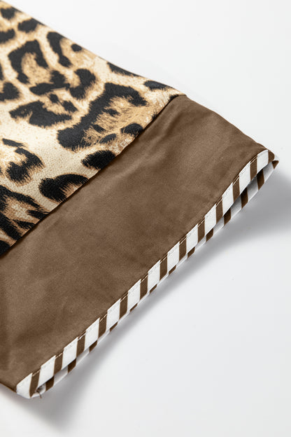 Leopard Collared 3/4 Sleeve Shirt and Pants Set