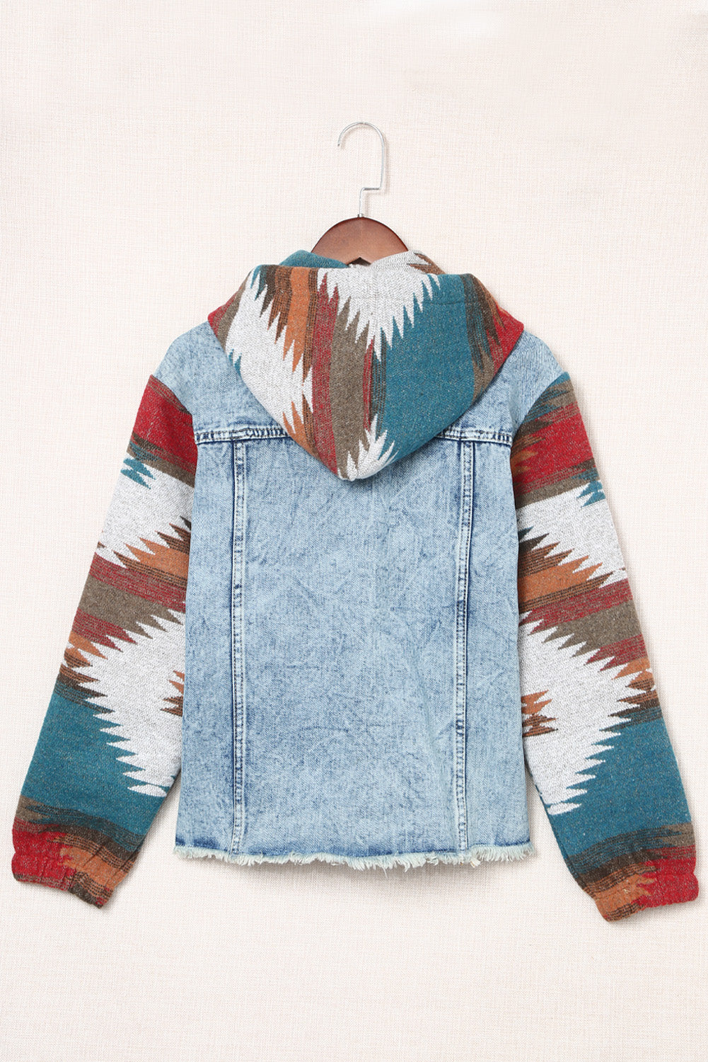 Aztec Denim Frayed Hem Jacket