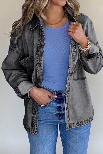 Denim Mineral Wash Pocketed Jacket