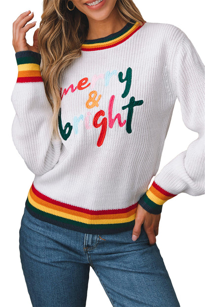 Glitter Merry & Bright Stripe Trim Sweater