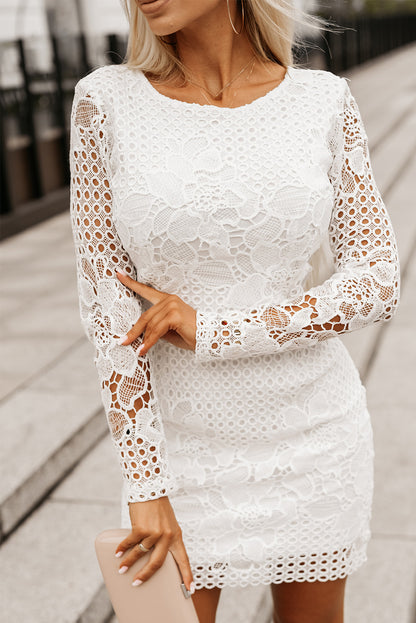 Lace Hollowed Long Sleeve Dress