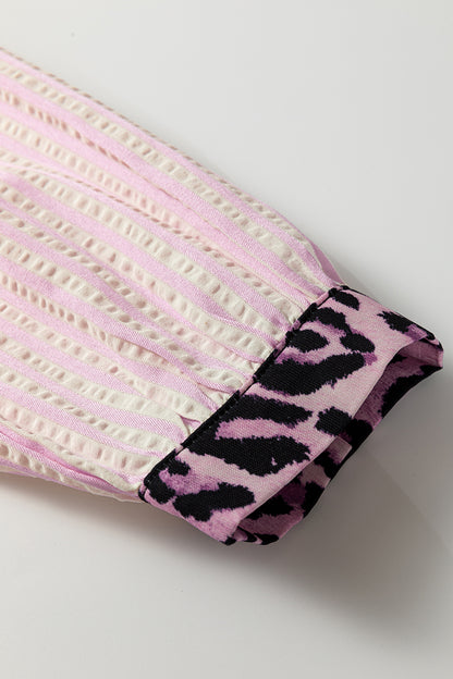 Stripe Leopard Patchwork Long Sleeve Shirt