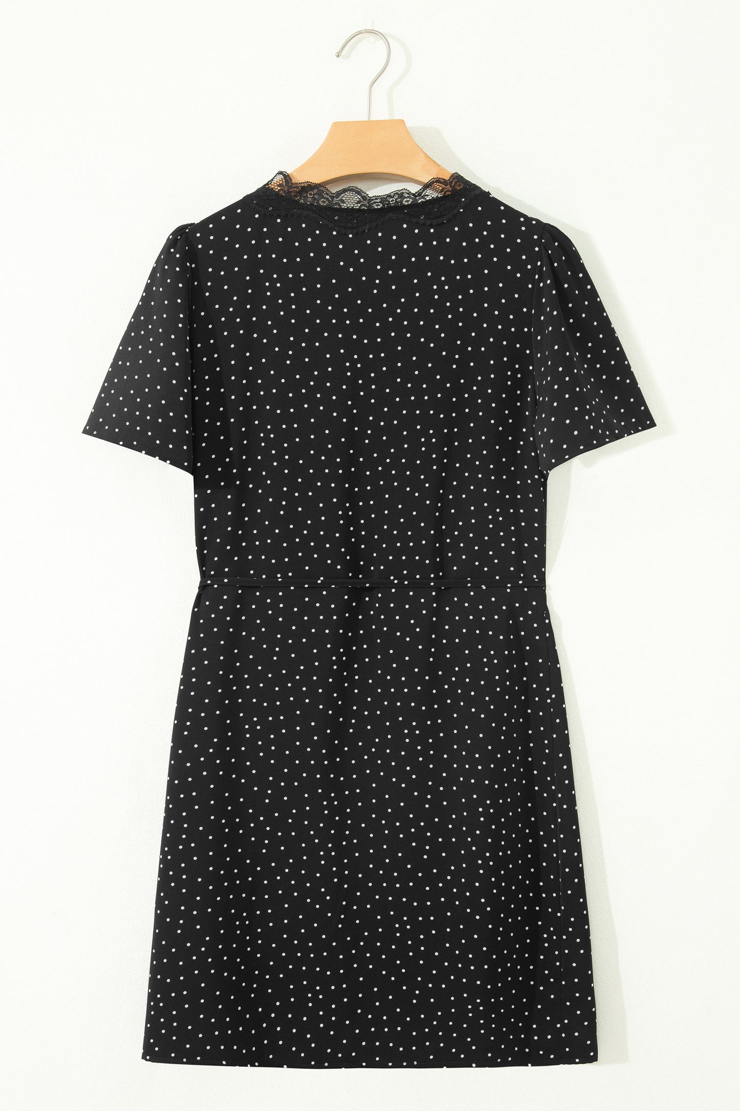 Polka Dot Lace Trim Wrap Mini Dress