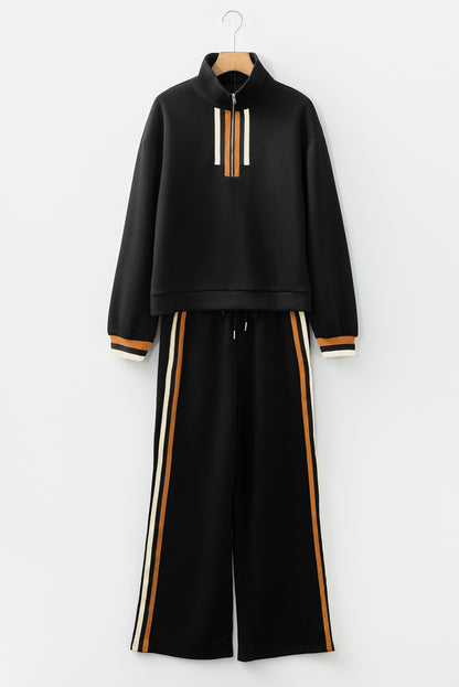 Stripe Patchwork Quarter-Zip Pullover and Pant Set