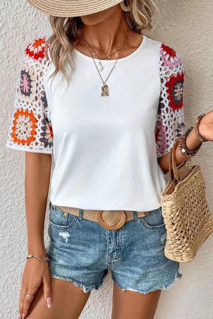 Floral Crochet Short Sleeve Top