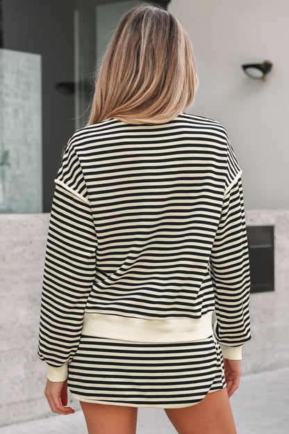 Stripe Textured Pullover Top and Mini Skirt Set