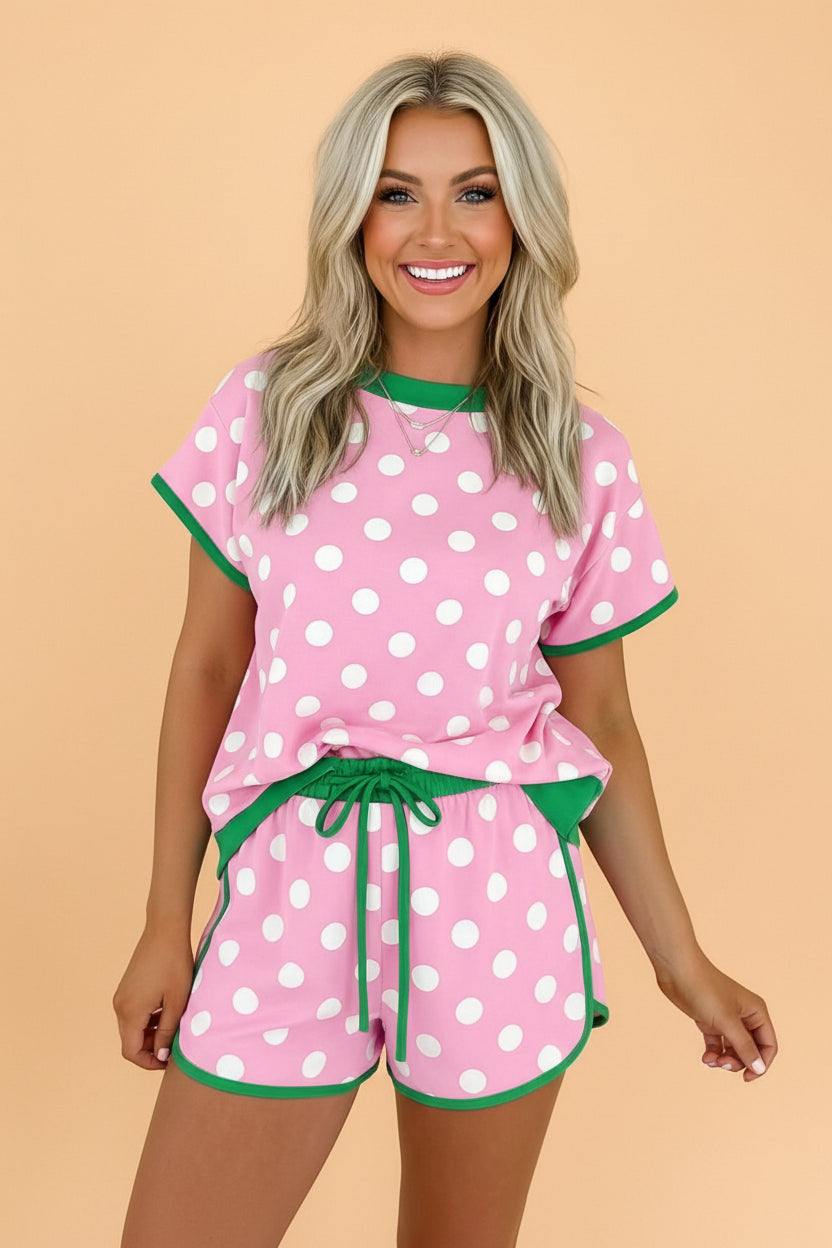 Polka Dot Contrast Trim Top & Short Set