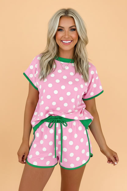 Polka Dot Contrast Trim Top & Short Set