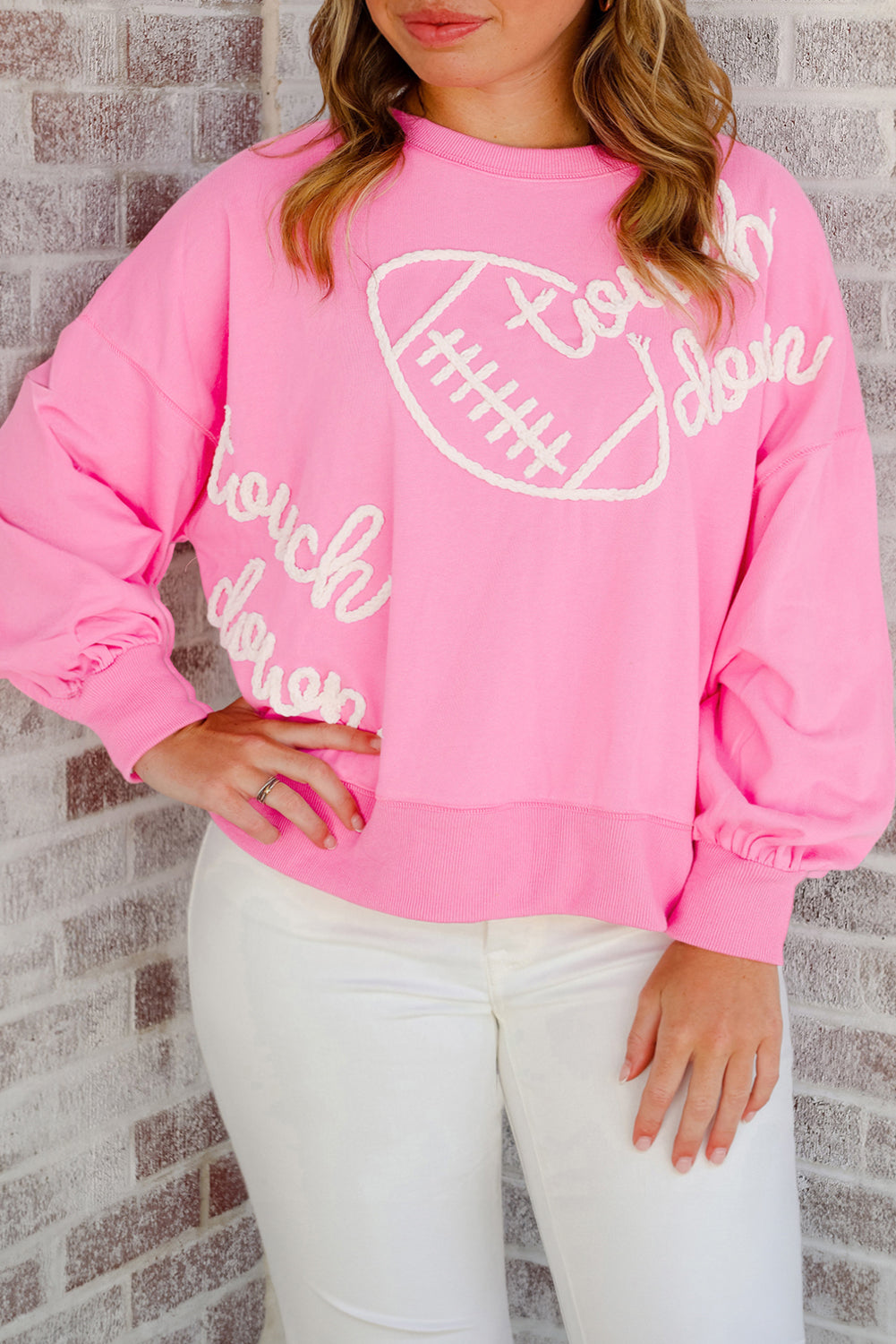 Plus Size Touch Down Football Embroidered Sweatshirt