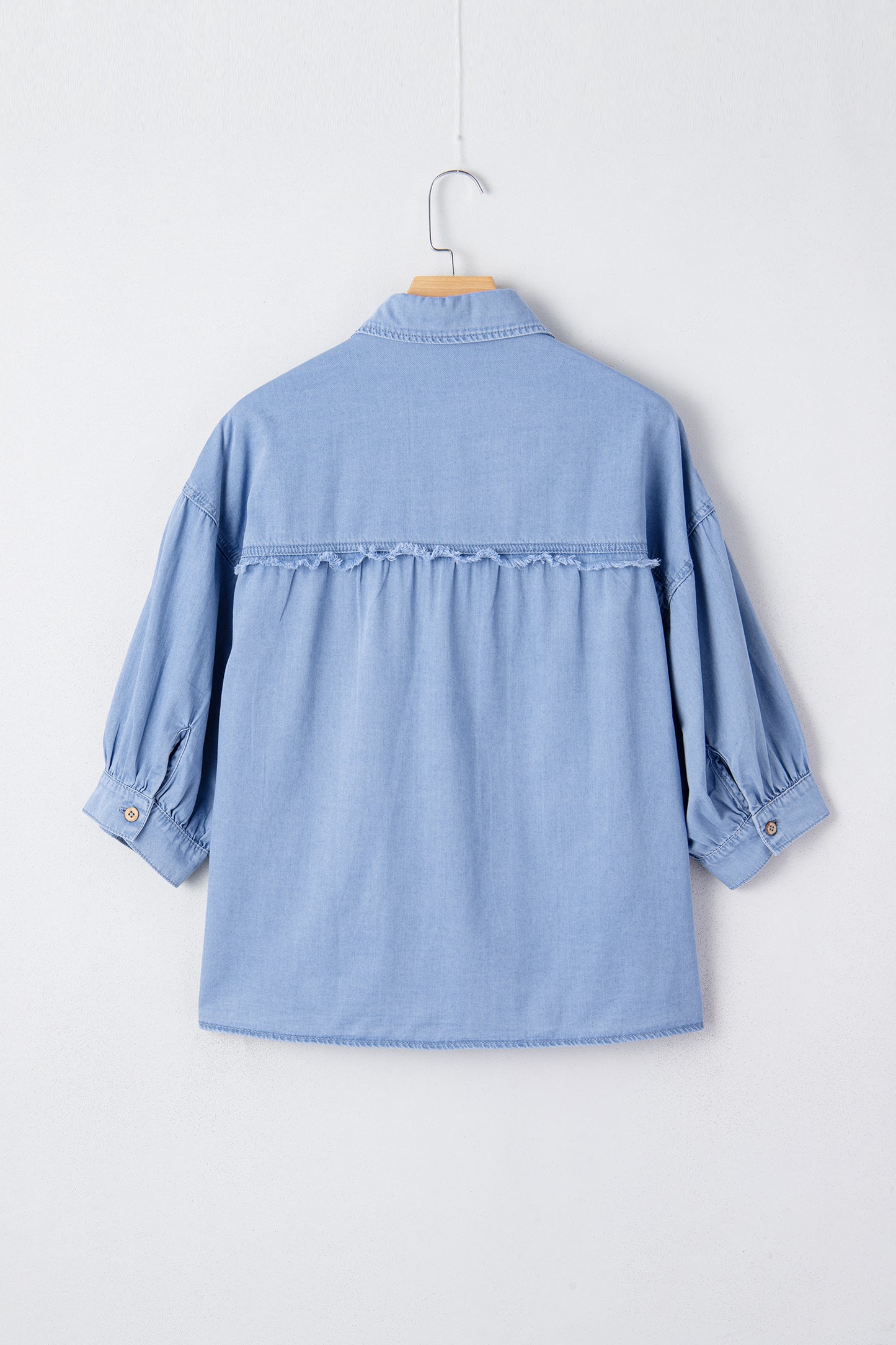 Denim Chambray Drop Shoulder 3/4 Sleeve Shirt