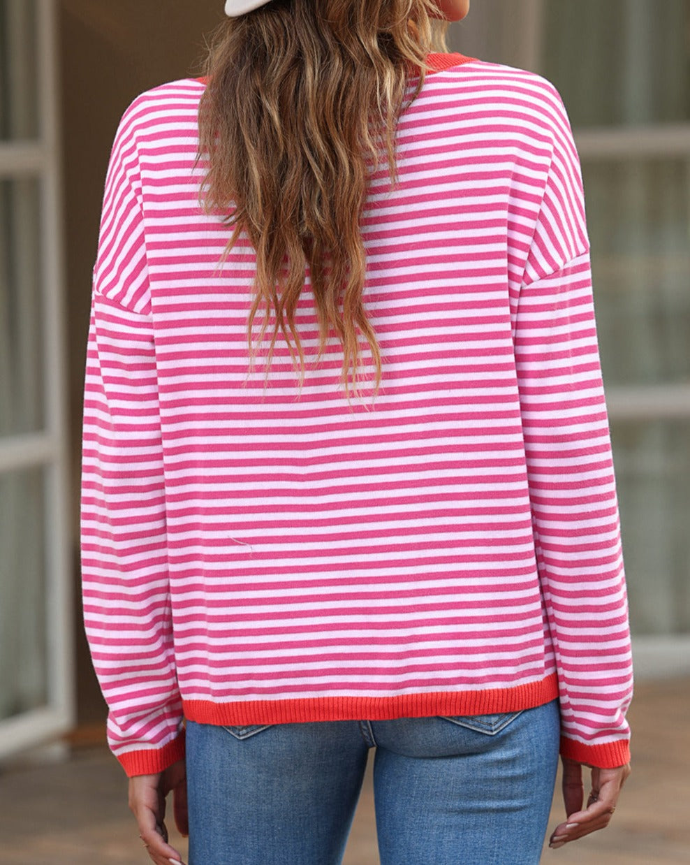 Stripe Contrast Drop Shoulder Sweater