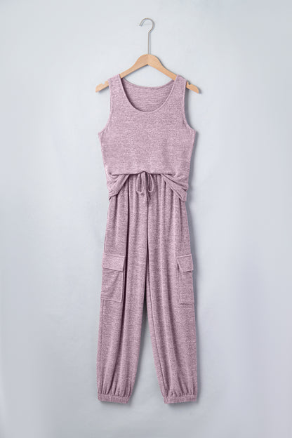 Solid Tank Top & Drawstring Jogger Pants Set