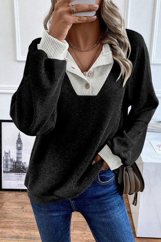 Colorblock Ribbed Long Sleeve Top