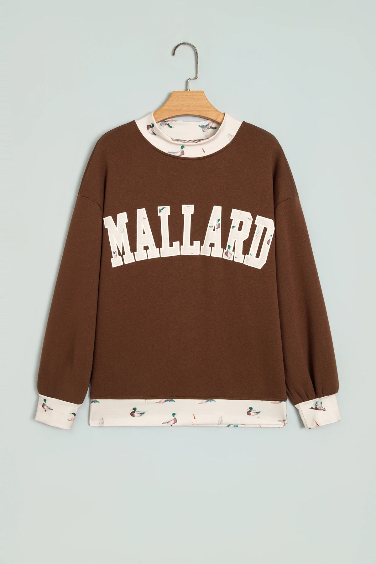 JESUS/MALLARD Letter Print Contrast Mock Neck Sweatshirt