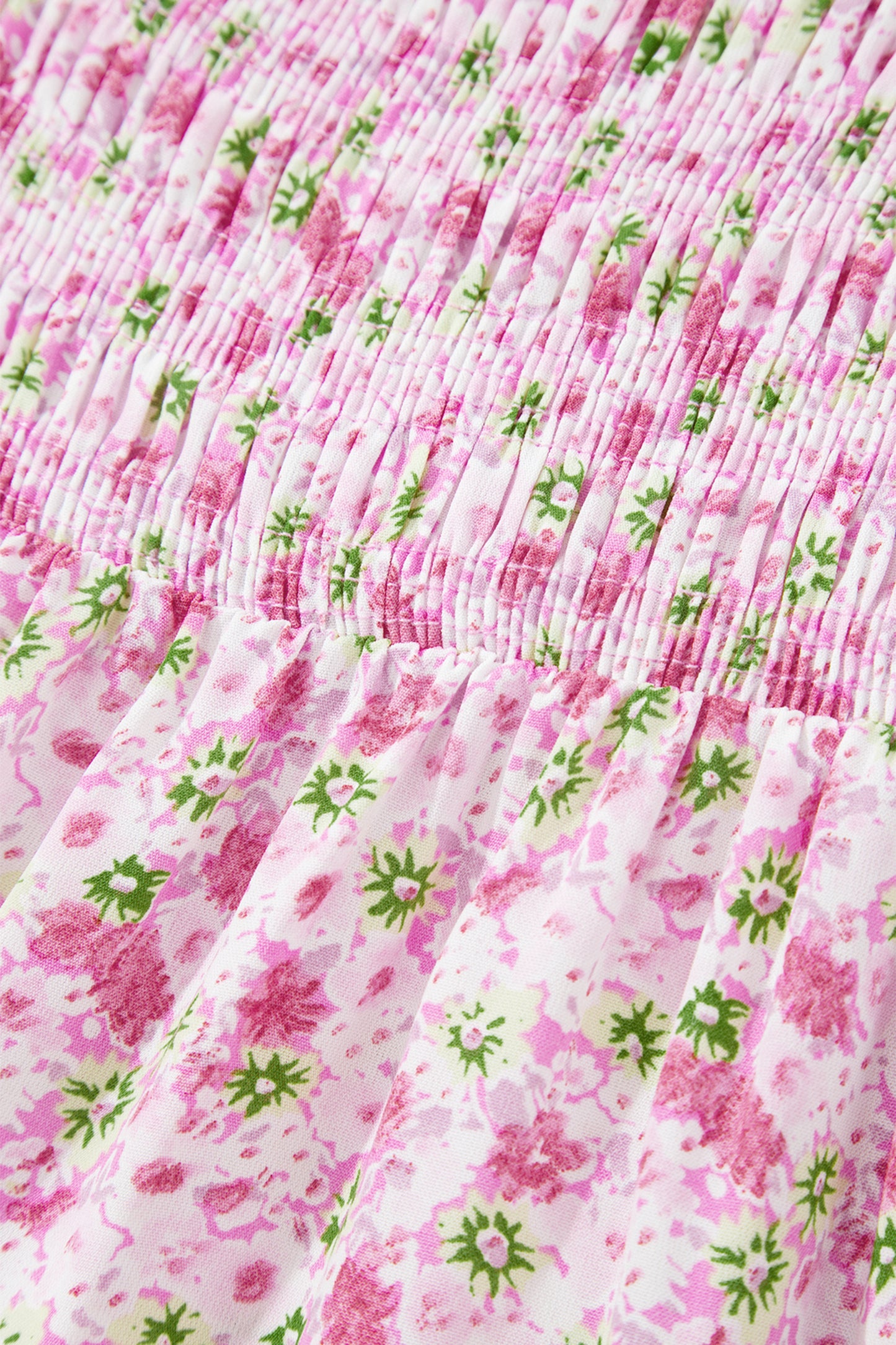 Floral Bubble Sleeve Shirred Waist Maxi Dress