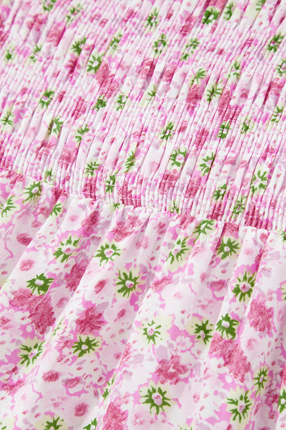 Floral Bubble Sleeve Shirred Waist Maxi Dress