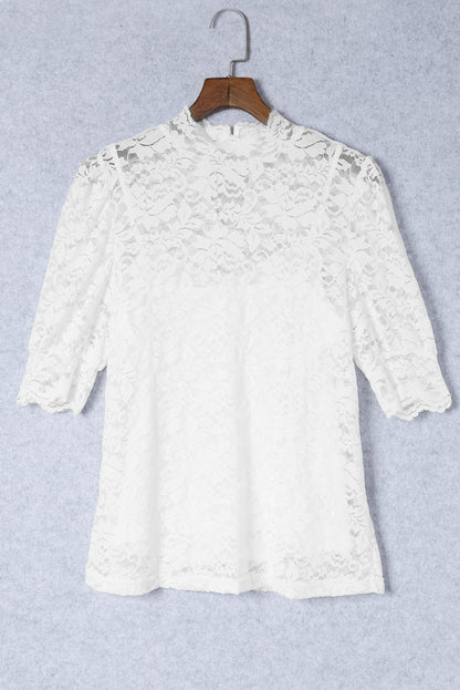 Floral Lace High Neck Puff Sleeve Blouse
