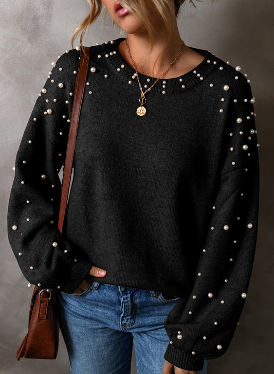 Pearl Embellished Round Neck Sweater